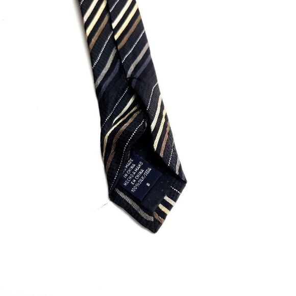 Geoffrey Beene‎ Silk Tie Gray Blue Striped Woven Wide - Picture 4 of 6